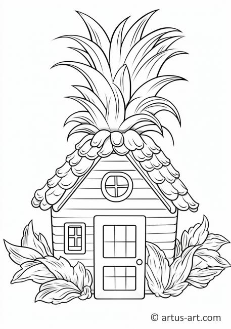 Página para colorear de una piña con una casa de piña